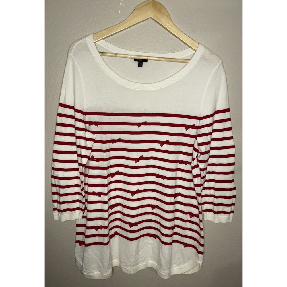 Talbots Bow Stripe Red White Cream Tunic Sweater 1X